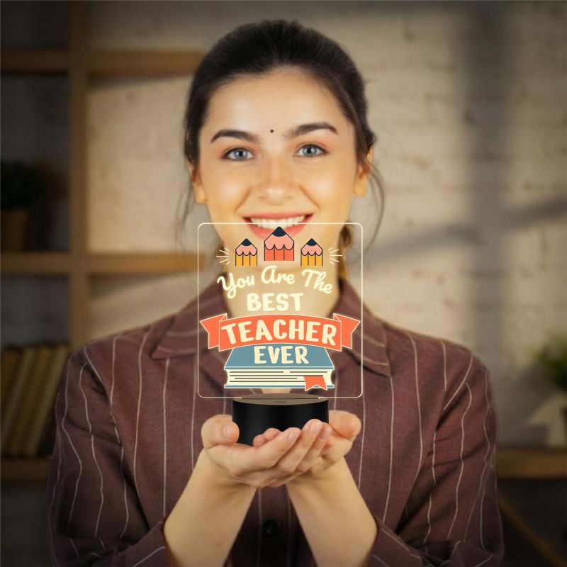 Best Teacher Ever UV Print 3D LED Night Light – USB Powered Appreciation Gift